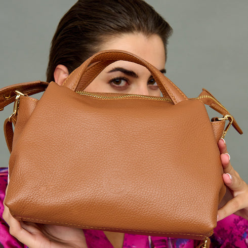 Bolso bandolera para mujer de piel con asas de mano marrón Amelie