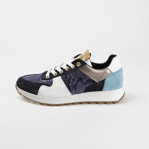 Zapatillas deportivas mujer de piel con animal print azul Evelyn