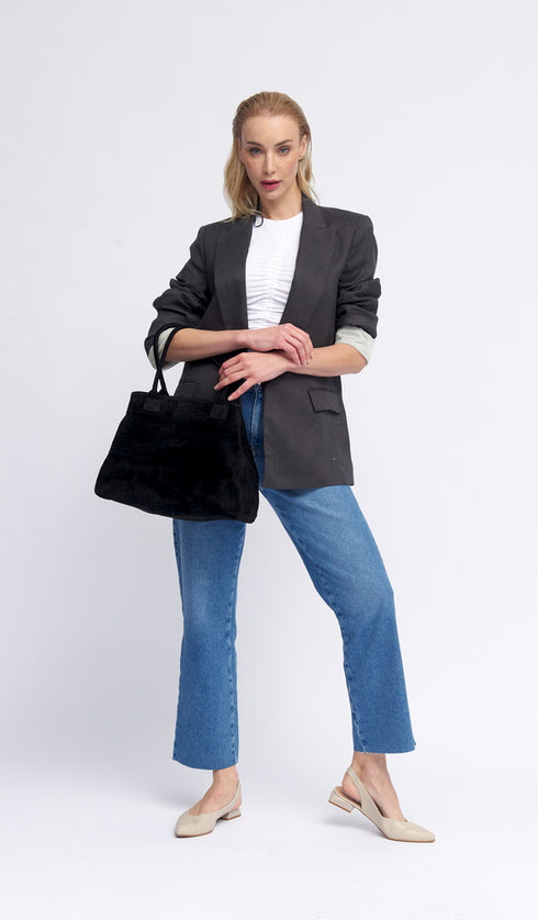 Bolso shopper de piel serraje extensible y personalizable negro Aurora