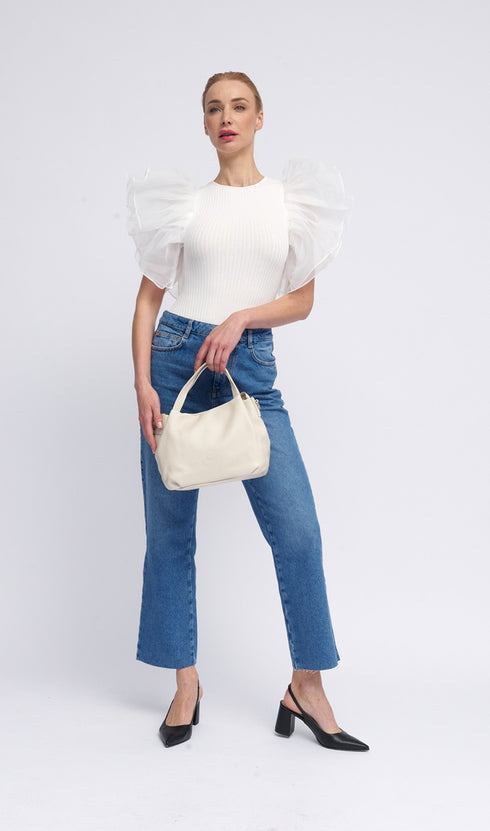 Bolso de mano de piel estilo saco para mujer beige Stefy