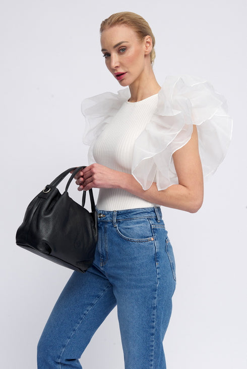 Bolso de mano de piel estilo saco para mujer negro Stefy