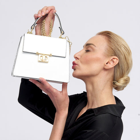 Bolso de con cadena para mujer con asa de mano con solapa blanco Claudia
