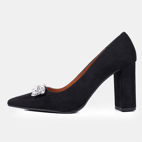 Zapatos con tacón de ante con piedras glamourosas negro Brigitte