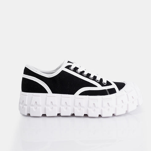 Zapatillas deportivas para mujer de lona con suela gorda negro Mamba