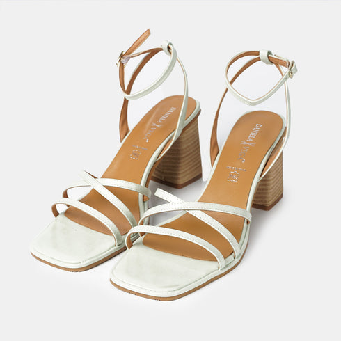 Sandalias con tacón de piel para mujer verde Esmeralda