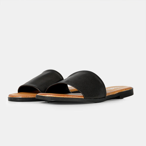 Sandalias planas de piel para mujer negro Alejandra