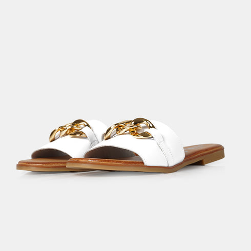 Sandalias de mujer de piel con adorno blanco Charo