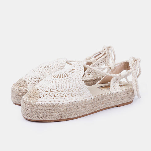 Sandalias de esparto mujer con plataforma beige Rocío