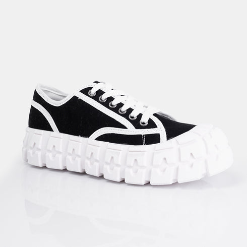 Zapatillas deportivas para mujer de lona con suela gorda negro Mamba
