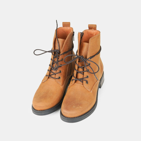 Botines de piel con cordones mujer marrón Maira