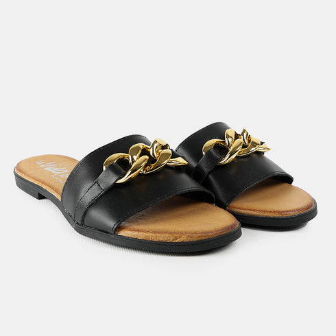 Sandalias de mujer de piel con adorno negro Charo