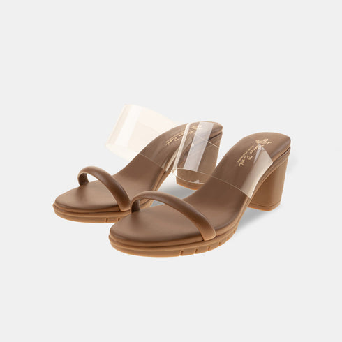 Sandalia con tacón cinta transparente Aqua Cuero