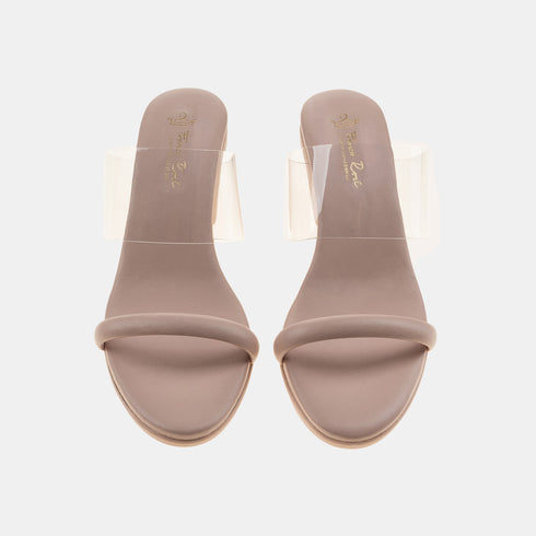 Sandalia con tacón cinta transparente Aqua Nude