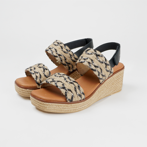 Sandalias con cuña de esparto Sahara (Negro)