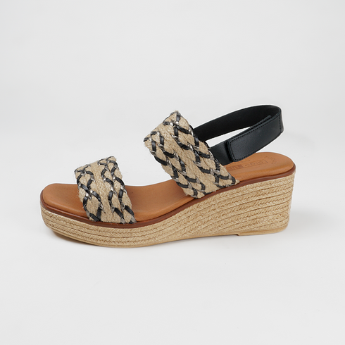 Sandalias con cuña de esparto Sahara (Negro)