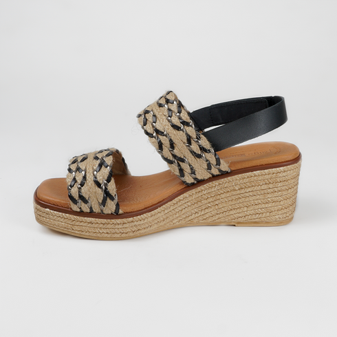 Sandalias con cuña de esparto Sahara (Negro)