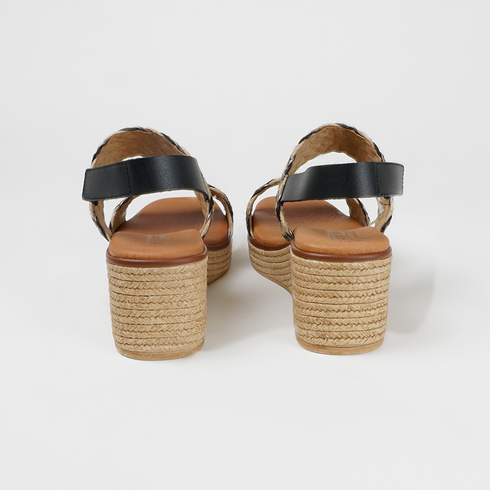 Sandalias con cuña de esparto Sahara (Negro)