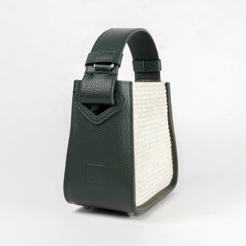 Bolso de mano de piel y rafia para mujer Pandorina Verde oscuro