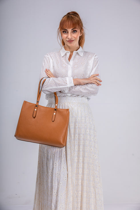 Bolso shopper tote de piel marrón Hayley