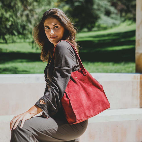 Bolso tote de piel serraje liso de mujer rojo Cloe