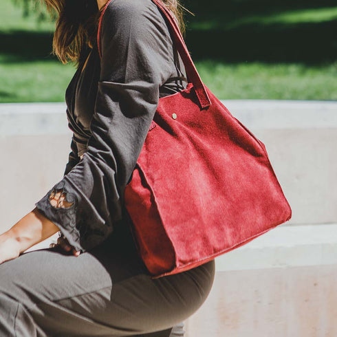 Bolso tote de piel serraje liso de mujer rojo Cloe