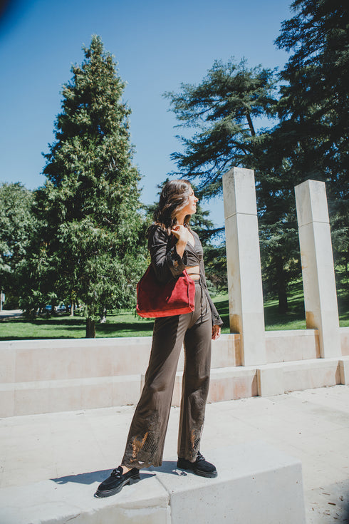 Bolso tote de piel serraje liso de mujer rojo Cloe