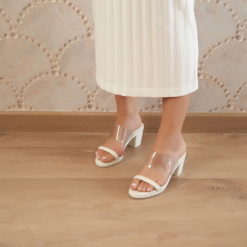 Sandalia con tacón cinta transparente Aqua Blanco
