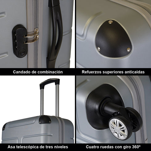 Maleta de cabina de S-15kg-55cm / M-20kg- 62cm de ABS Empire Plateado