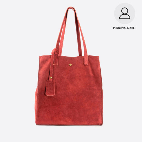 Bolso tote de piel serraje liso de mujer rojo Cloe