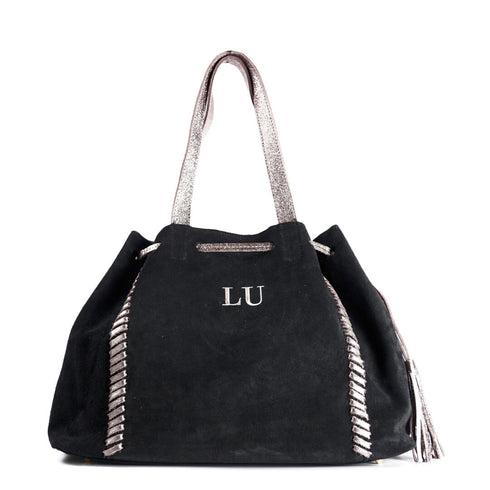Bolso de piel de serraje para mujer estilo shopper azul marino Agatha